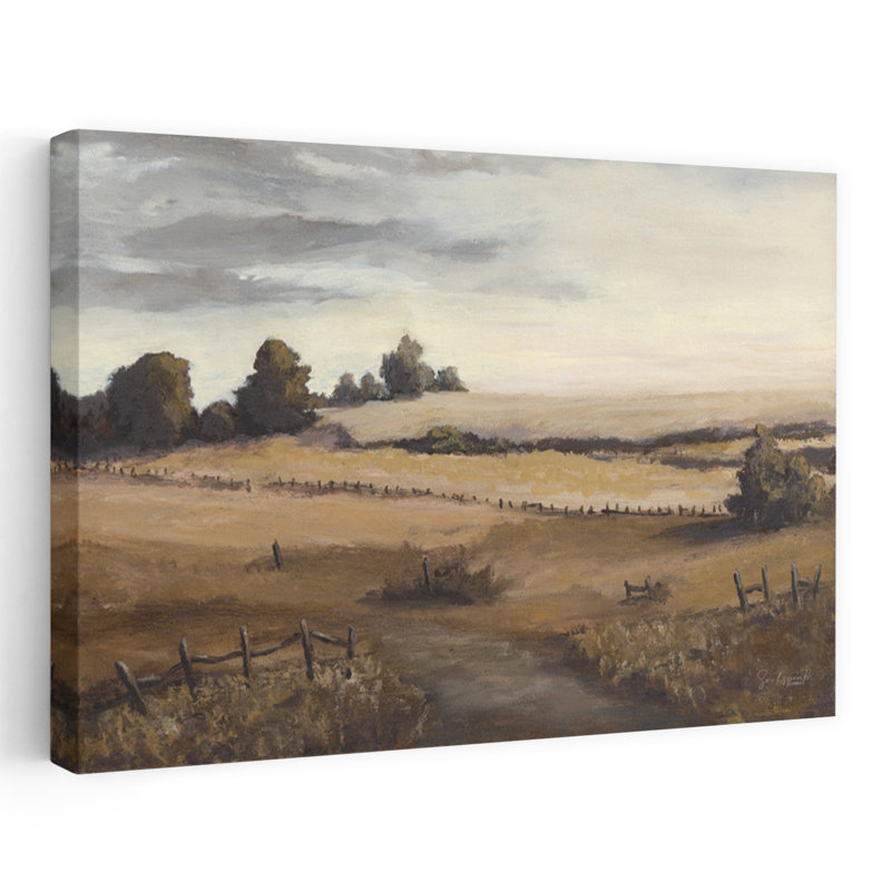 «Wander To Somewhere» - Paysage champêtre contemporain à champs ouverts, H 16 po x l 24 po