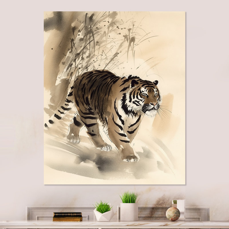 Beige tigre dans la nature I - impression sans cadre sur métal, H 40 po x l 30 po x P 1 po