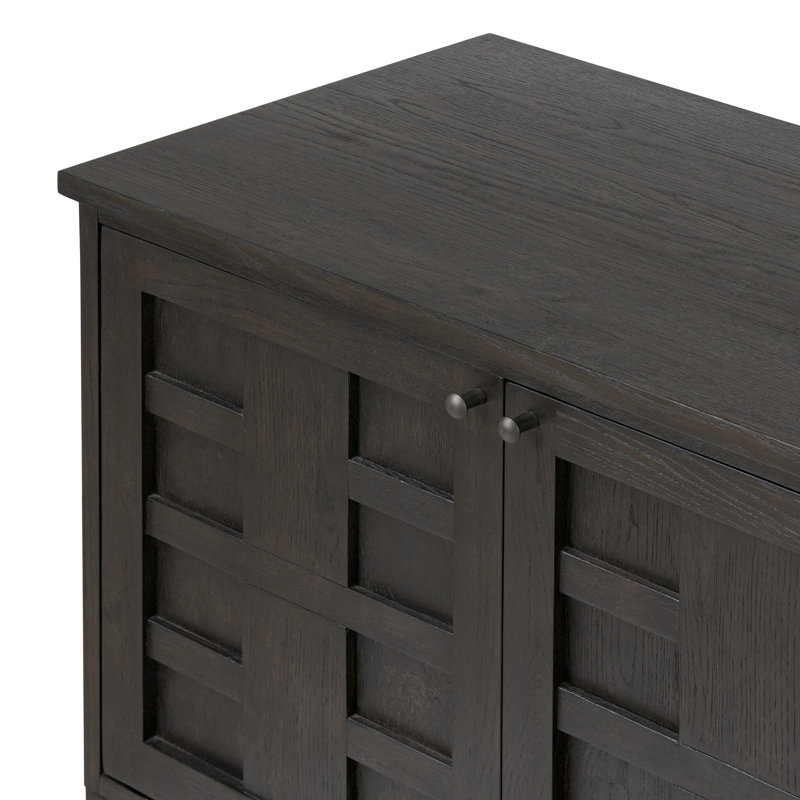 Alessio Media Console-Aged Natural Oak, Smoked Black