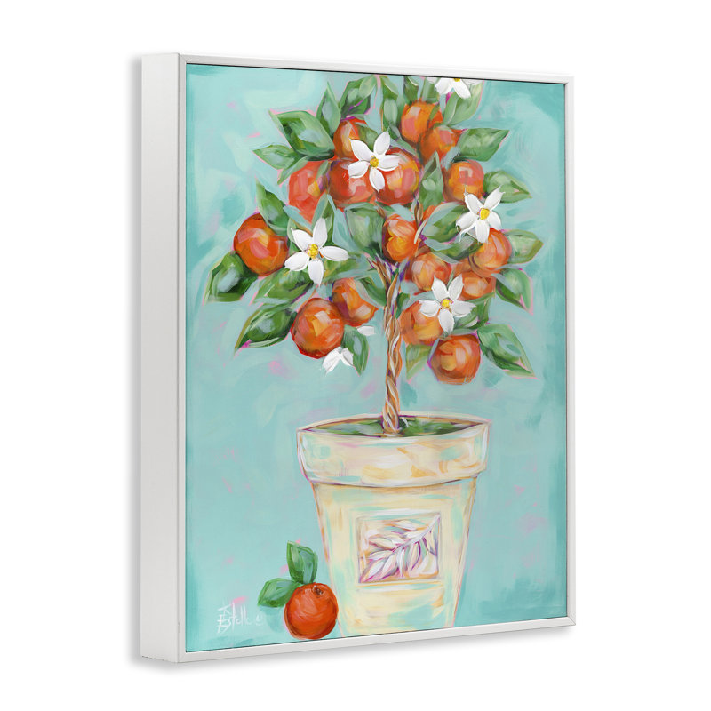 «Orange Blossom Clay Pot Art» par Estelle Grengs, Estampe numérique encadrée blanc bord de mer, H 20 po x l 16 po
