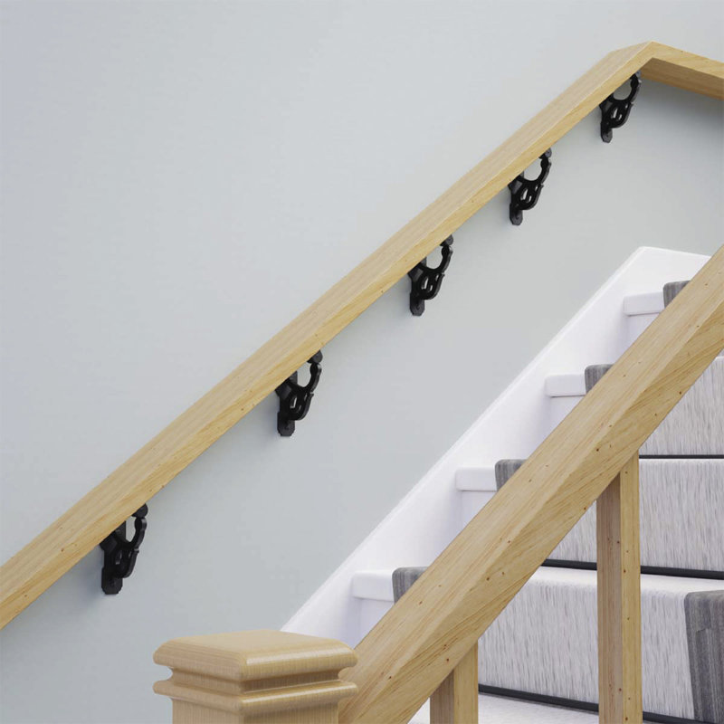 Black Wrought Iron Handrail Bracket for Stairs with Mounting Hardware
