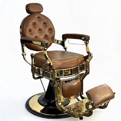 Fauteuil de coiffeur vintage pour salon de coiffure, fauteuil de salon inclinable hydraulique à 360 ° avec appui-tête et repose-pieds réglables, pouvant supporter jusqu'à 700 lb, pour coiffeur-coiffeur - brun