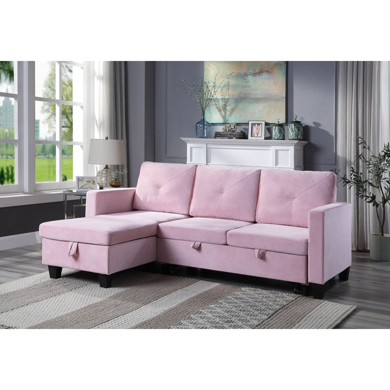 Canapé-lit modulaire réversible en velours 82,5 po Modern Canapé Nova, Rose