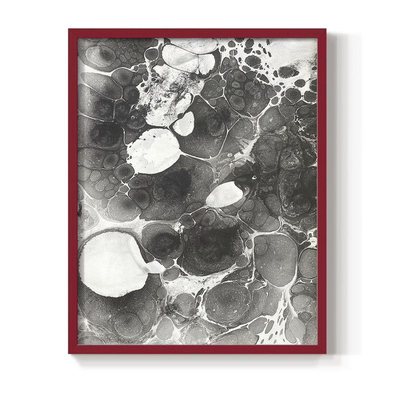 Marbling IV Framed Print - Solid Wood, 11" H x 9" W, Red
