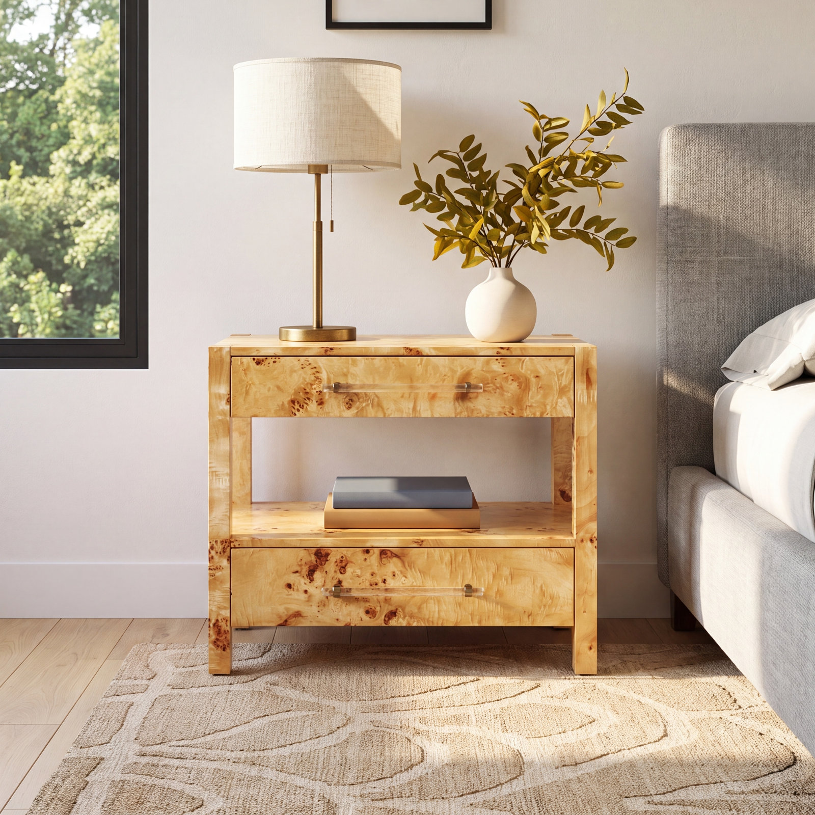 Omnia Acacia Nightstand, Natural Burl