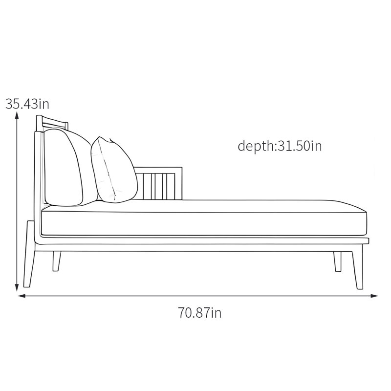 Wood Chaise Longue with Premium Fabric, Left Hand Facing