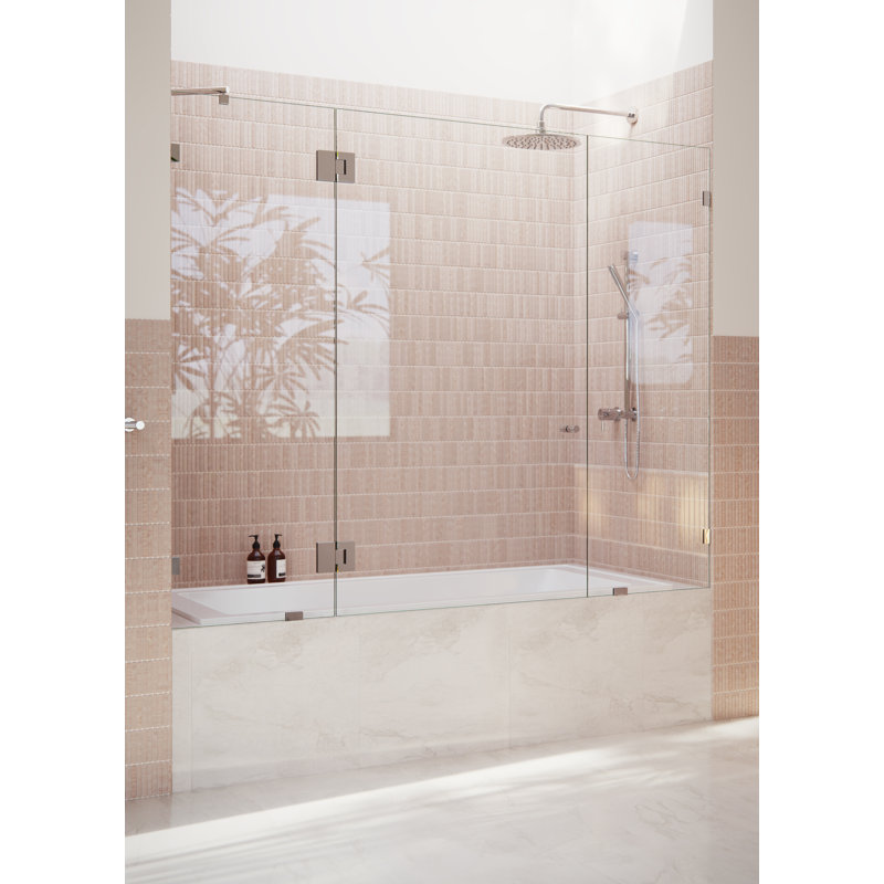 Stellar 70.5 in. W x 58.25 in. H Frameless 3 Panel Inline Bathtub Shower Door, Polished Chrome