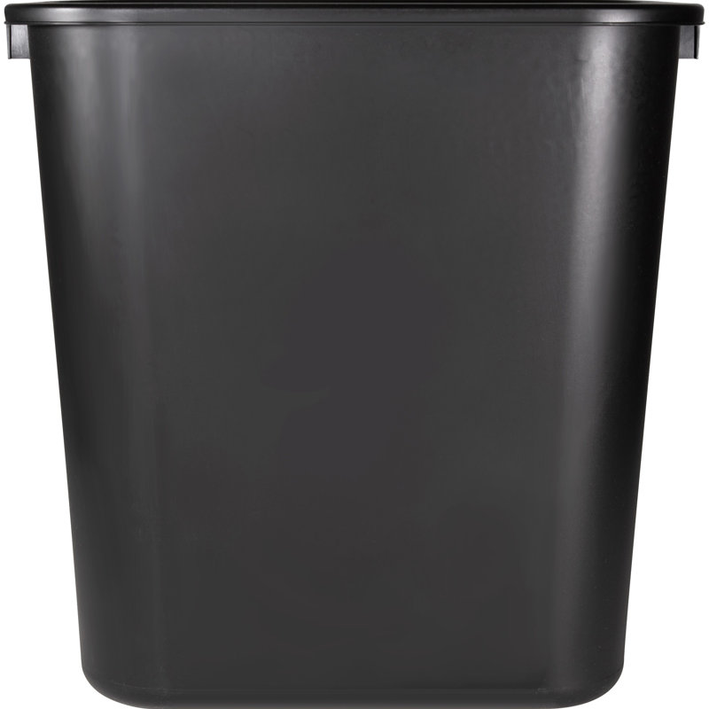 Black Rectangular Plastic Office Wastebasket 15"