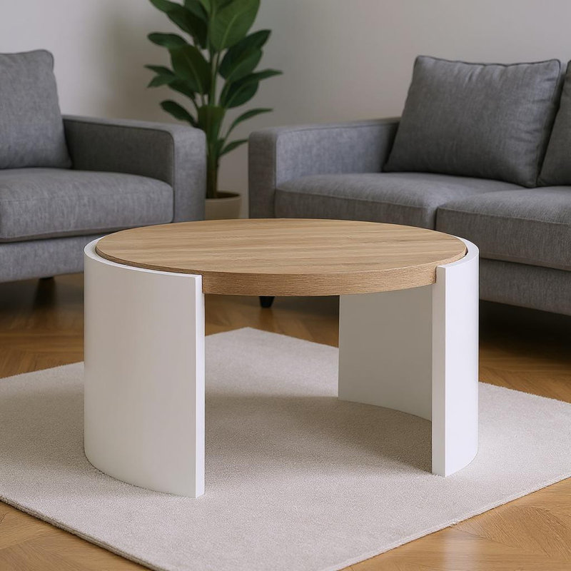 Table basse ronde en bois avec plateau épais Giovonni