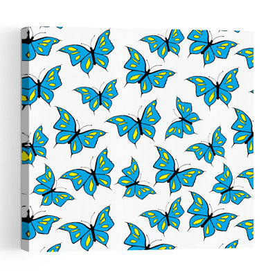 Whimsical Blue Butterflies Contemporary Butterfly Landscape Nature Wall Art Print by Michele Channell - Print