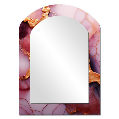 Pink and Gold Marble Essence V - Marble Arch Decorative Wall Mirror, Modern Asymmetrical Mirror, Printed Metal Art