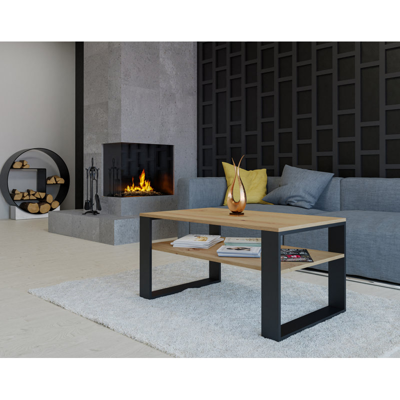Jrake Sled Coffee Table with Storage, Black, Artisan Oak