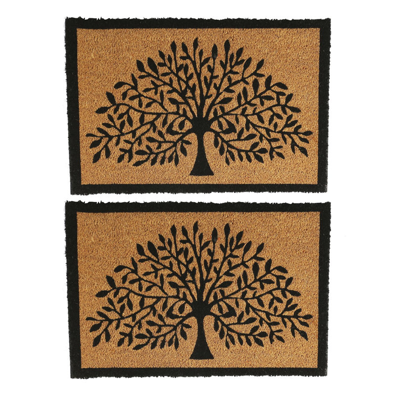 Nicola Spring - Coir Door Mats - Tree of Life - Set of 2, Rectangle 40 x 60 cm