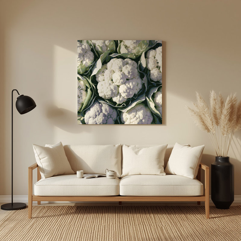 Art mural en métal légumes chou-fleur beige, H 8 po x l 8 po