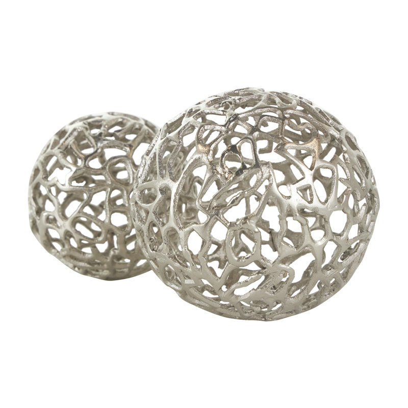 Marqual Aluminum Metal Decorative Orbs & Vase Filler with Open Lattice Work Set, Silver