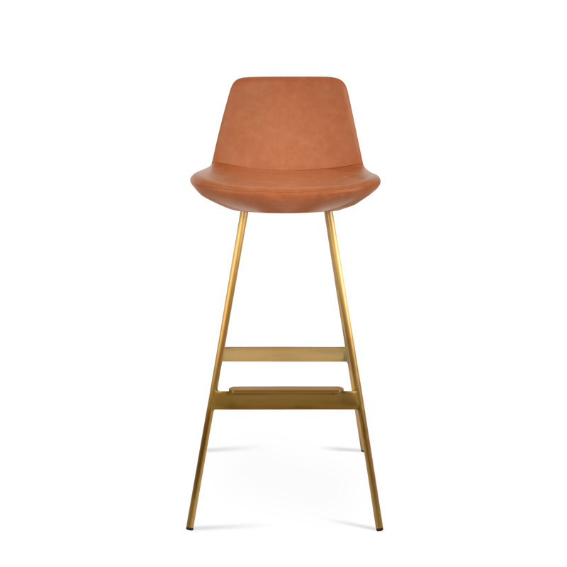Tabouret Pera Balat, Similicuir caramel PPM, Laiton, Tabouret de bar (siège d'une hauteur de 29 po)