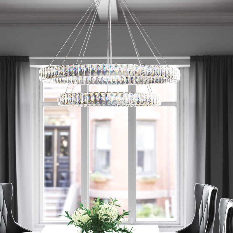 Lustre ovale en cristal 2 lumières Steveson, Chrome, H 10,9 po x l 42 po x P 42 po