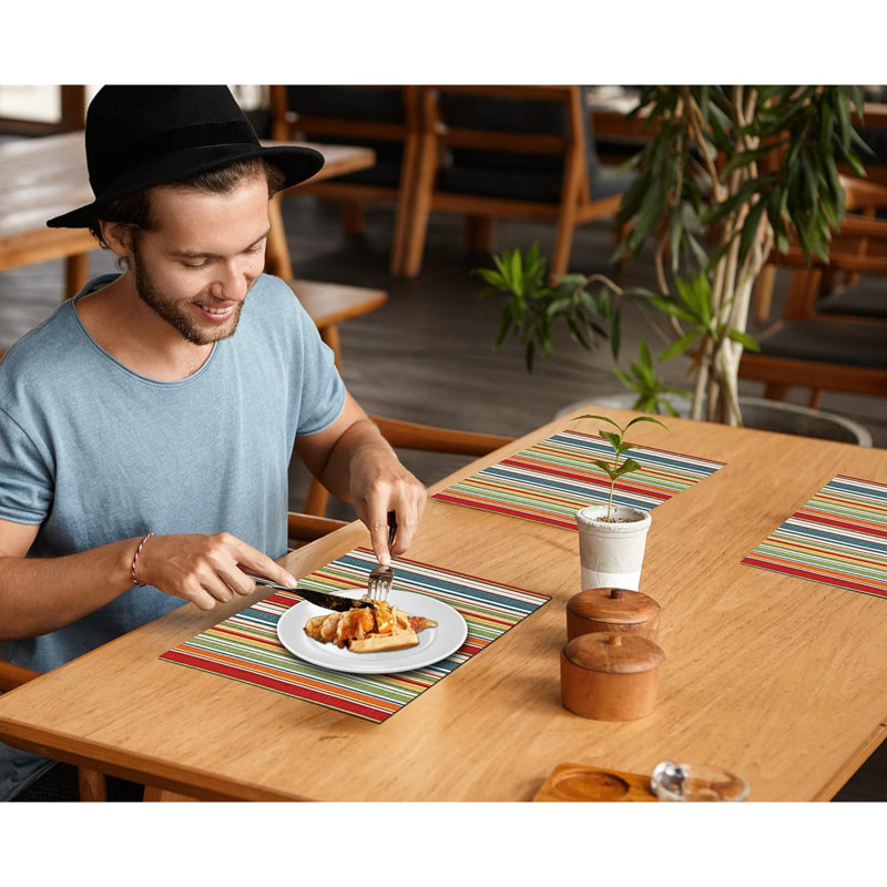 Multi Stripe Cotton Dining Table Placemats - Set Of 6