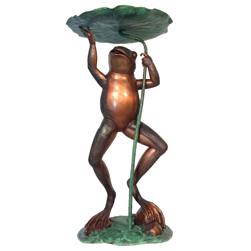 Bronze Frog Holding Lily Pad Fountain