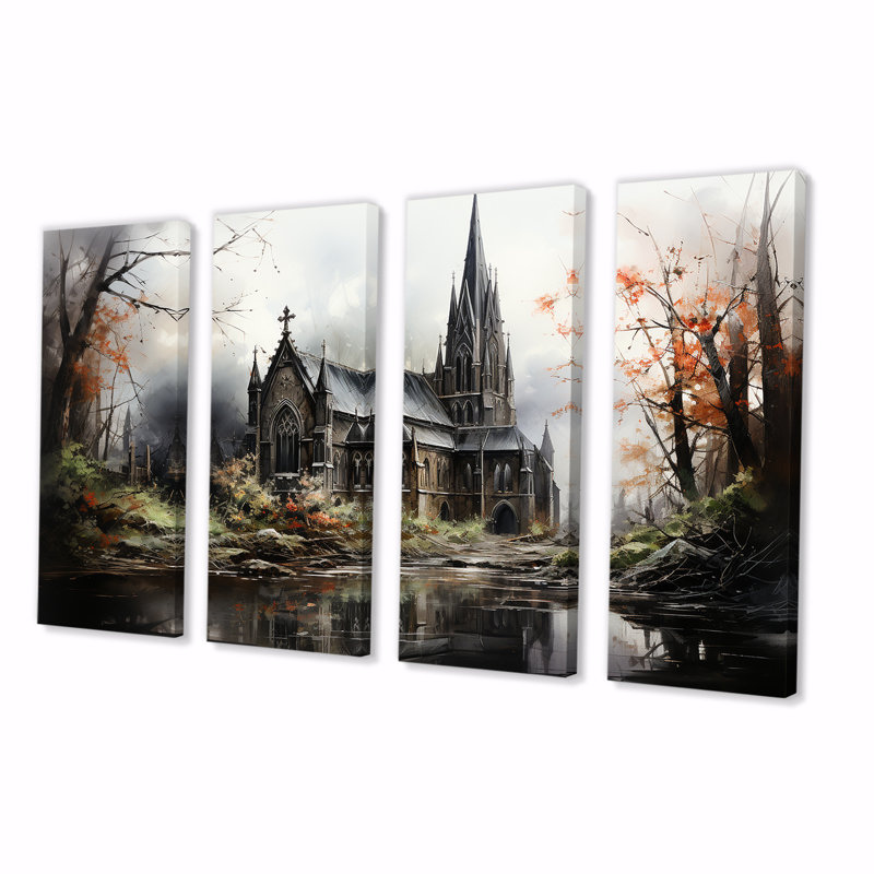 «Black Neo Ecclesiastic Vision Church I - Church», art mural 4 pièces, H 28 po x l 48 po
