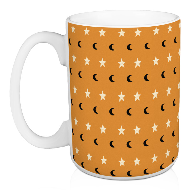 Grande tasse orange à motif de lune et d'étoiles, 2