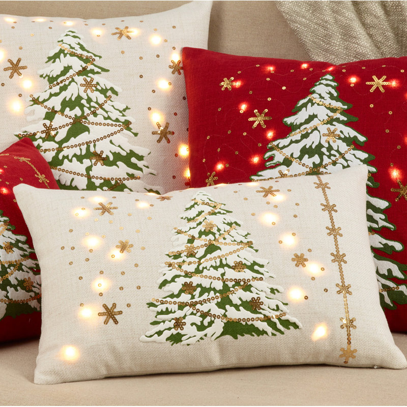Ivory Christmas Tree LED Lights Throw Pillow