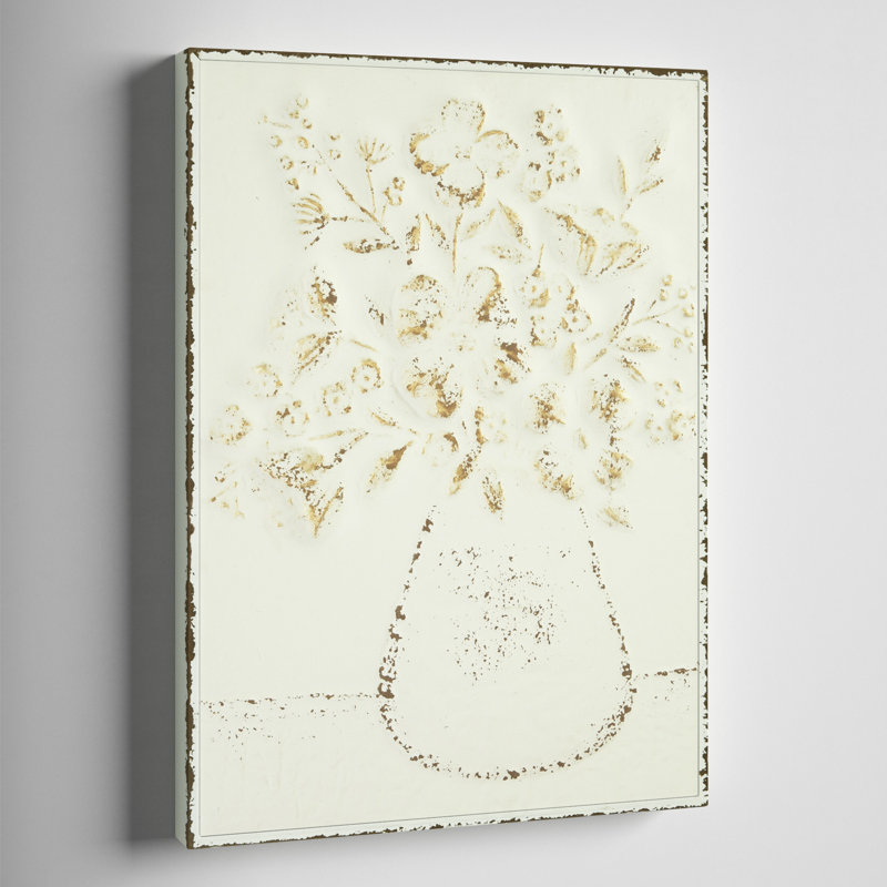 Rustic Charm Embossed Metal Floral Vase Wall Art, 24"x19"