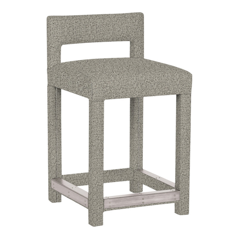 Utica By Thom Filicia Upholstered Counter Stool with Solid Wood Frame, Gris colombe, Graphite Tuck