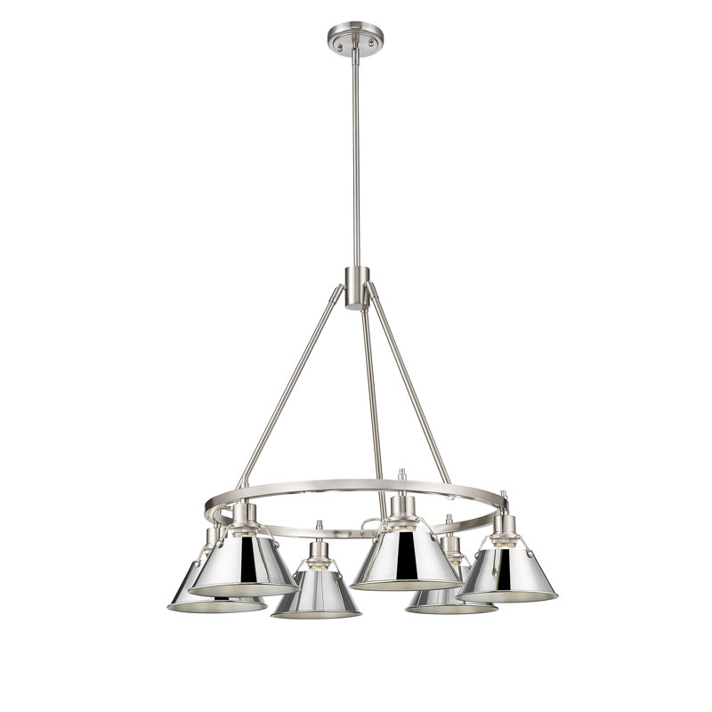 Felda 6 - Light Steel Dimmable Cone Chandelier, Chrome, Pewter