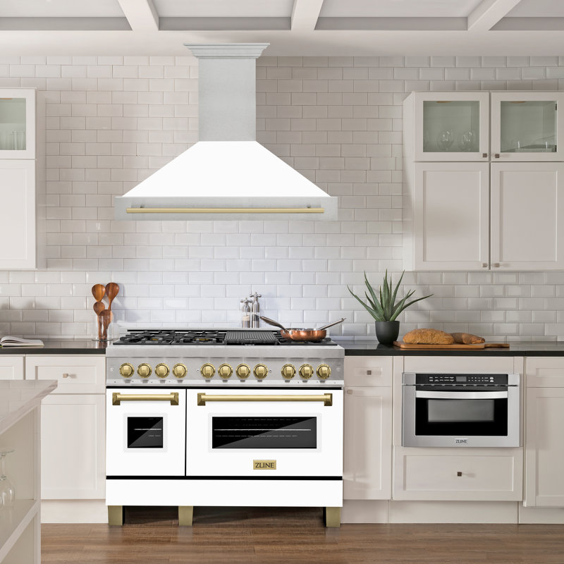 48" ZLINE Autograph Edition Fingerprint Resistant Stainless Steel Range Hood with White Matte Shell, White Matte/Gold Handle
