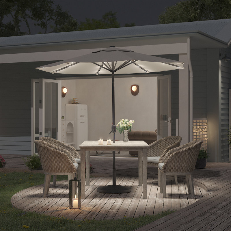 Brailynn Lighted Market Parasol, Light Grey