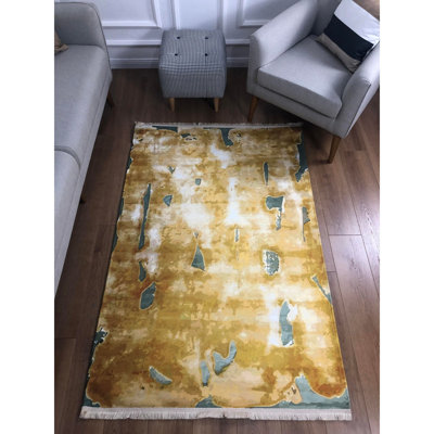 Tapis abstrait en coton tissé à la machine Eduards gris / blanc / beige