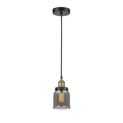 Bell - 1 Light 5" Cord Hung Mini Pendant - Black Antique Brass Finish - Light Smoke Shade