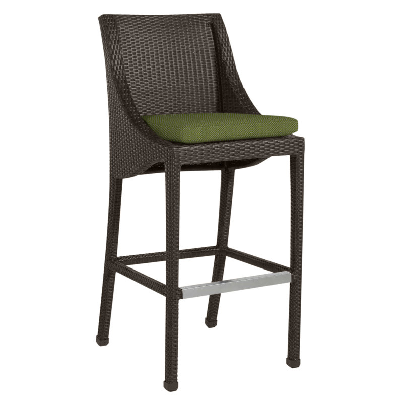 Athena Patio Bar Stool with Cushion, Linen Forest, No Welt, Black Walnut