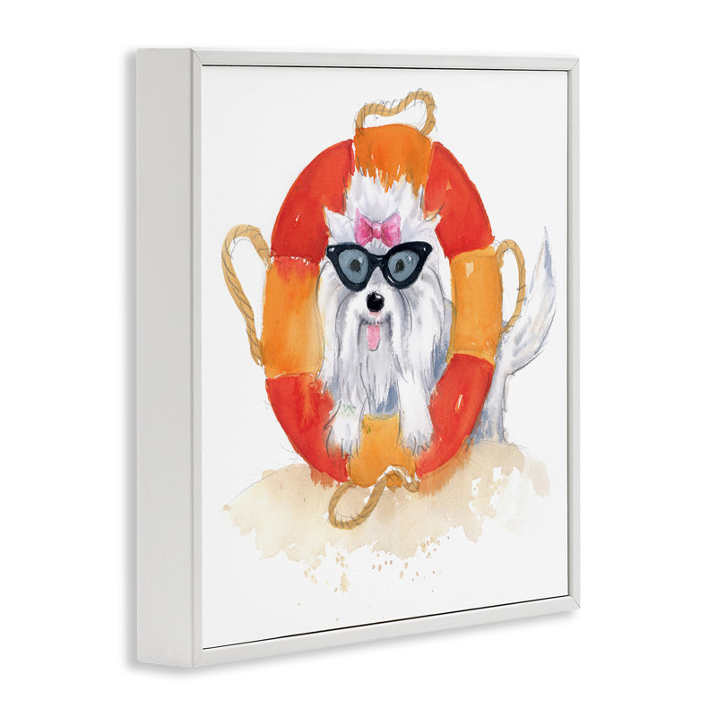 Sandy Dog in Sun Sun, art giclée encadré par Geoff Allen, H 17 po x l 17 po, Giclée encadrée blanc bord de mer