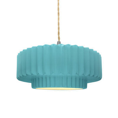 Luminaire suspendu tambour 1 lumière Gela - Cordon torsadé beige - DEL intégrée