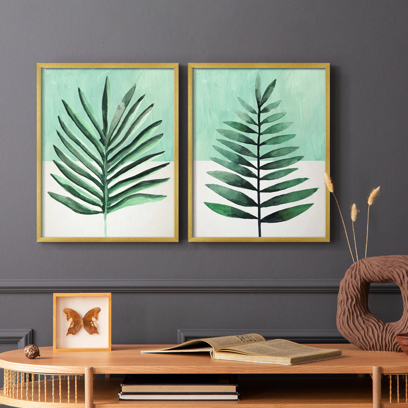 Impression encadrée Verging Palm I-Premium - prête à être accrochée - aucun clou requis - aucun clou requis, Bois naturel