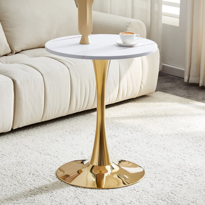 Table de salle à manger ronde, table tulipe ronde de 23,6 po avec plateau de table épaissi et piédestal en métal, table de bistro moderne Mid-Century pour la cuisine, les petits espaces, le salon et le café