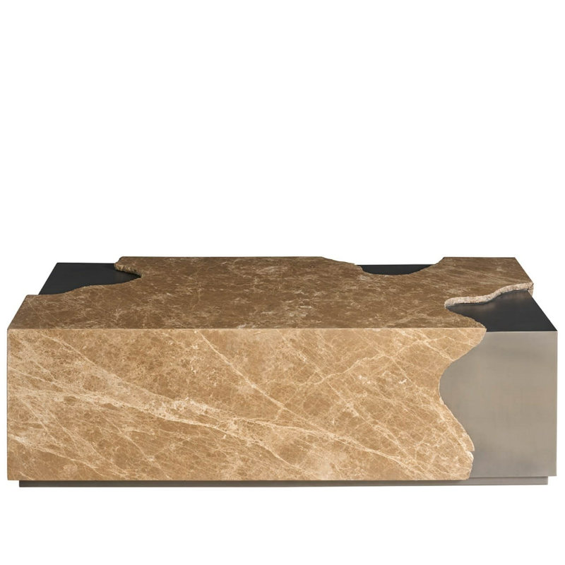 Mirage Light Emperador Stone Floating Top Antique Nickel Frame Cocktail Table on Casters
