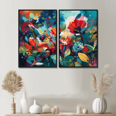 «Red Vibrant Garden Symphony I», art mural floral grand