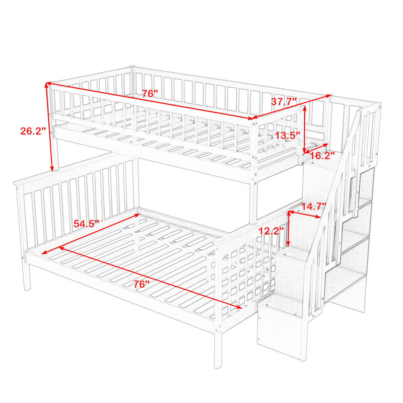 Doniqua Kids Twin Over Full Bunk Bed, Gray