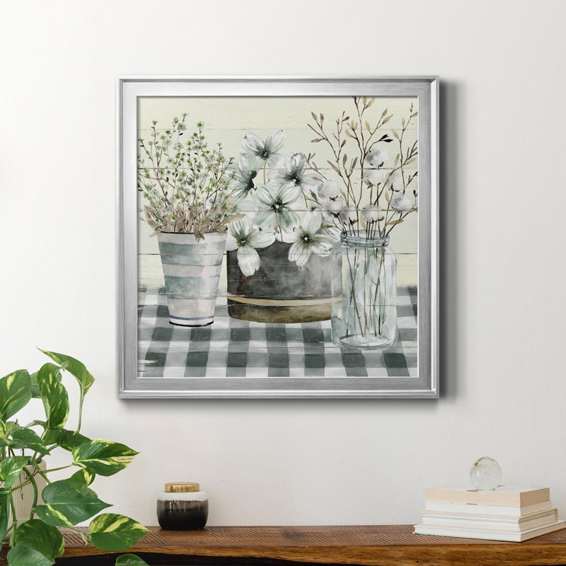 Spring Vichy II - Toile encadrée de qualité supérieure - prête à être accrochée, Argent, H 30,5 po x l 30,5 po x P 1,5 po