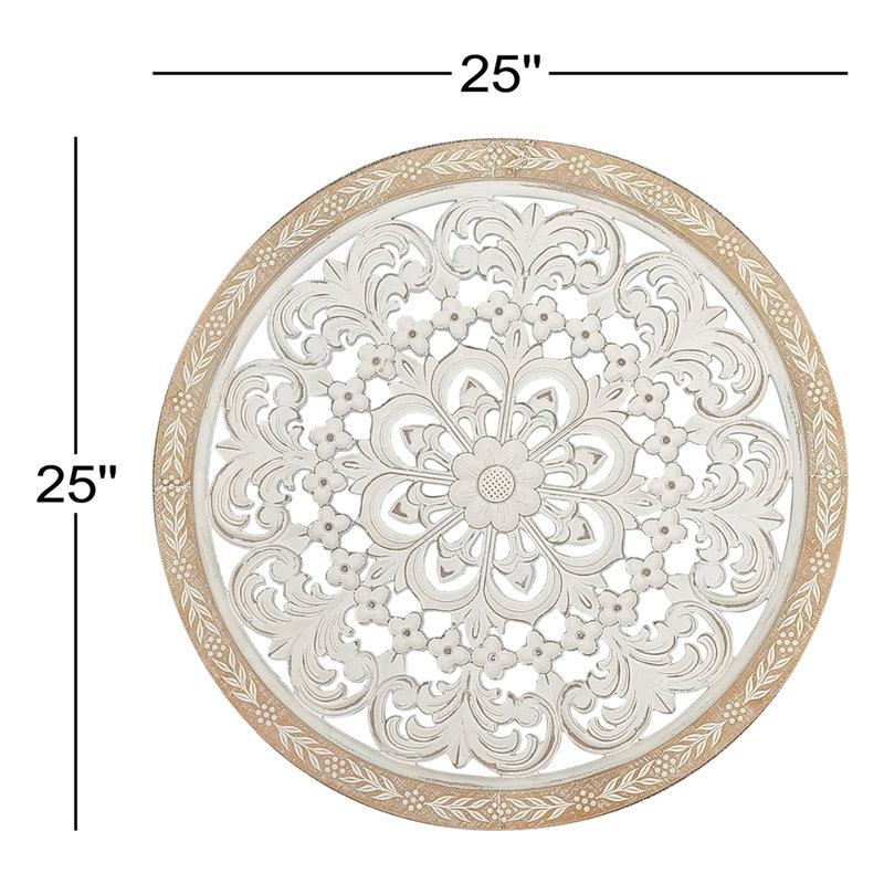 Décoration murale florale sculptée en bois 25 po