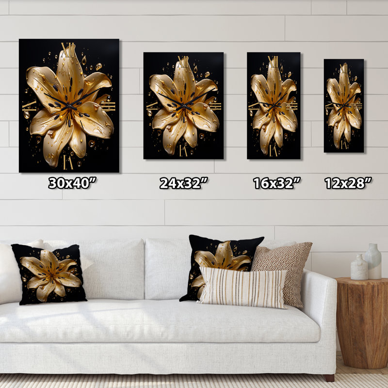Horloge murale moderne Golden Lily, Médium