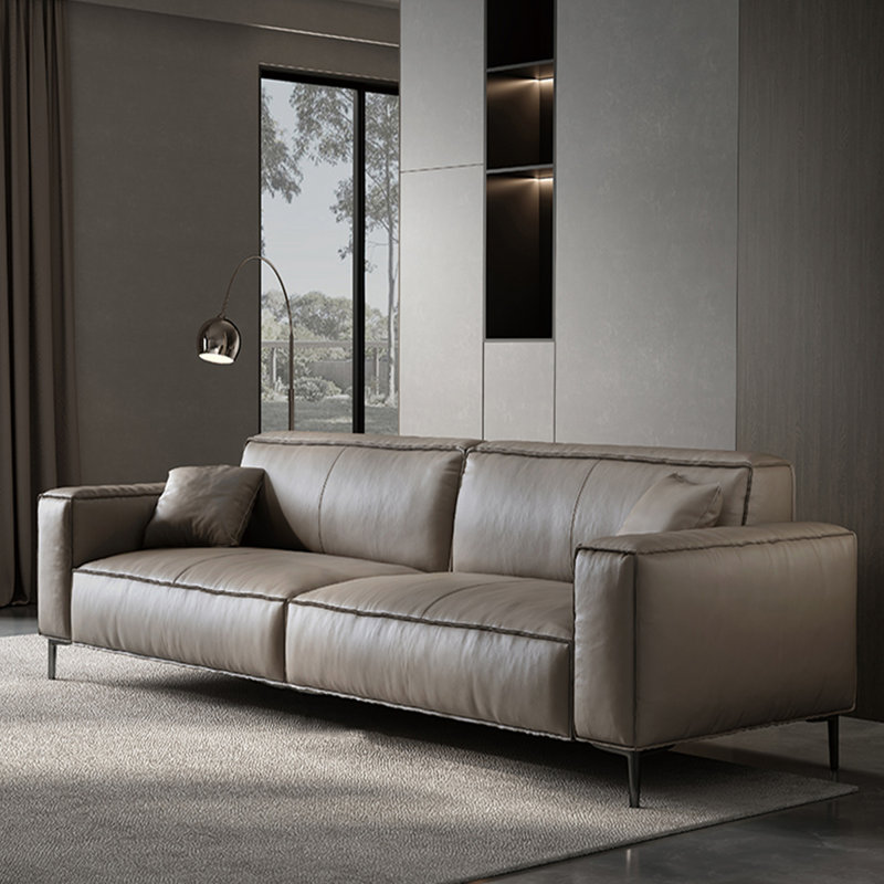 Canapé standard en cuir véritable beige et gris, H 29,92 po x l 86,61 po x P 37,4 po, Beige/gris