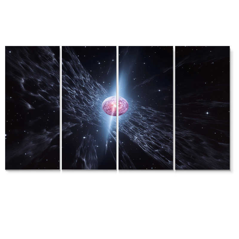 Orbite rose dans l'espace lointain - art mural 4 pièces, H 32 po x l 64 po