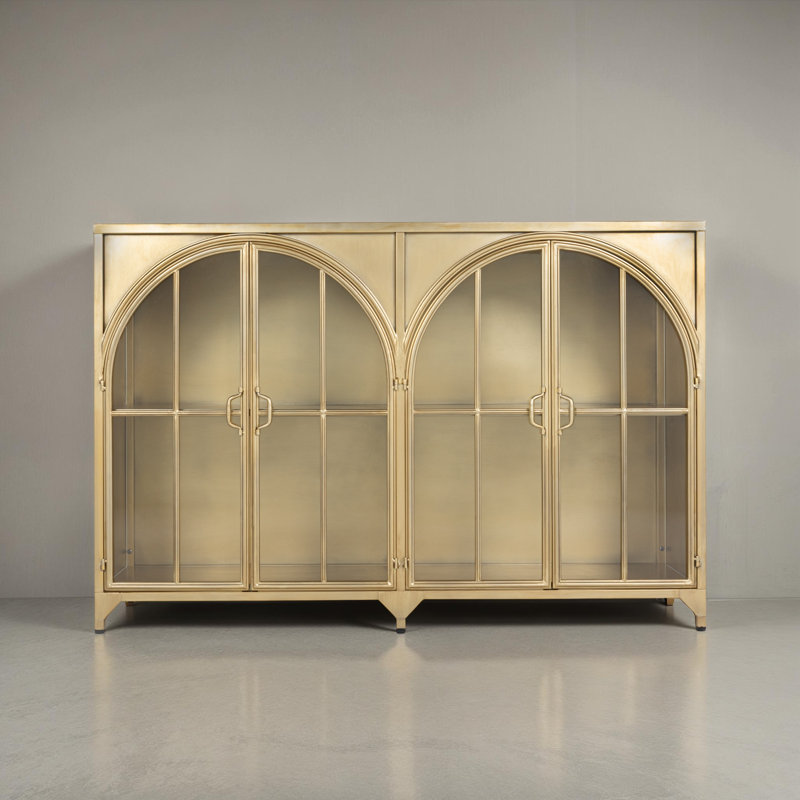 Parisian Arched Glass Door Metal Sideboard, Gold