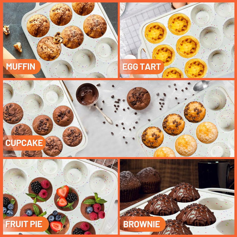 2Pack Silicone Muffin Pan for Baking with Metal Reinforced Frame, 12 Cup Regular Size Cupcake Pan