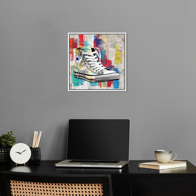 Art mural moderne "Sneaker" par Notoriart, Cadre blanc, H 13 po x l 13 po