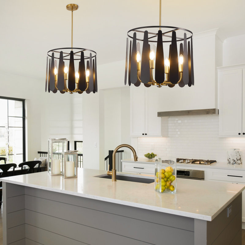 6 - Light Dimmable Lantern Chandelier, Black/Gold